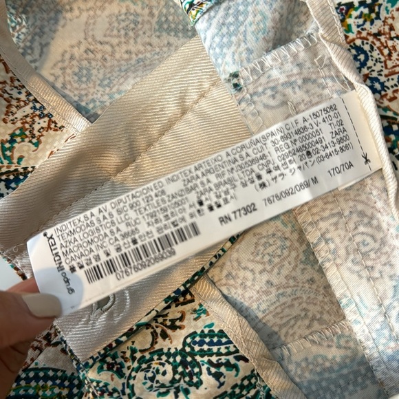 ZARA Paisley‎ Print Cropped Beige Aqua Pants Size M - New with Tags - Picture 11 of 12